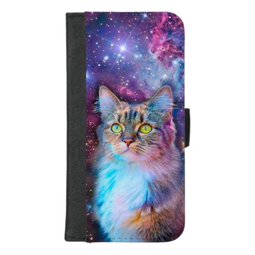 Purple cat in space iPhone 87 plus wallet case