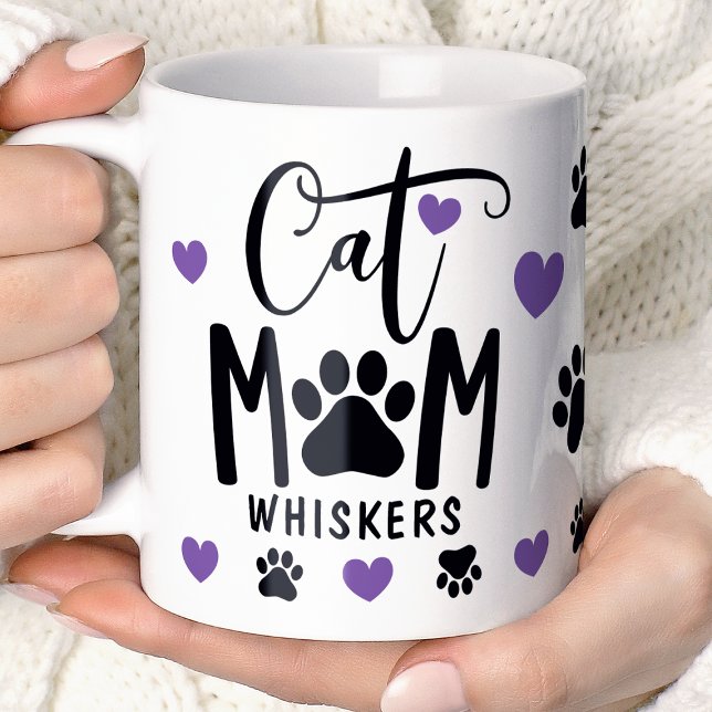 Purple Cat Mom Pawprint Personalized Pet Photo  Coffee Mug (Creator Uploaded)