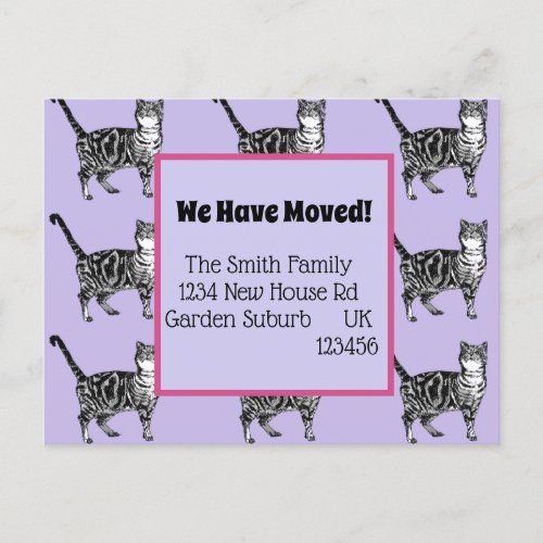 Purple Cat New Address Postcard We Are Moving Postcard