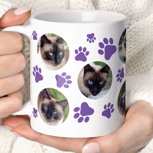 Purple Cat Pawprint 8 Photo Collage Coffee Mug