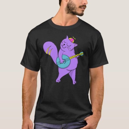 Purple Cat Playing Guitar Cool Musician Guitarist T_Shirt