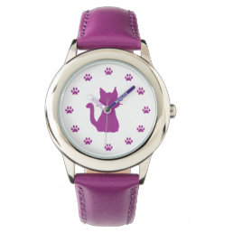 Purple Cat Silhouette with Paws as Numbers Watch