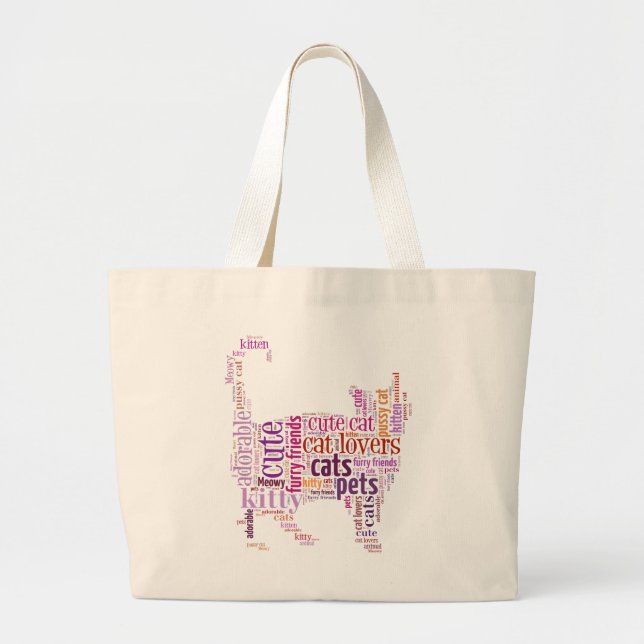 Purple Cat text design Large Tote Bag (Front)