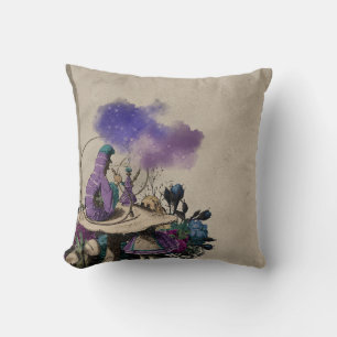 Purple Caterpillar Alice in Wonderland Decoupage Throw Pillow