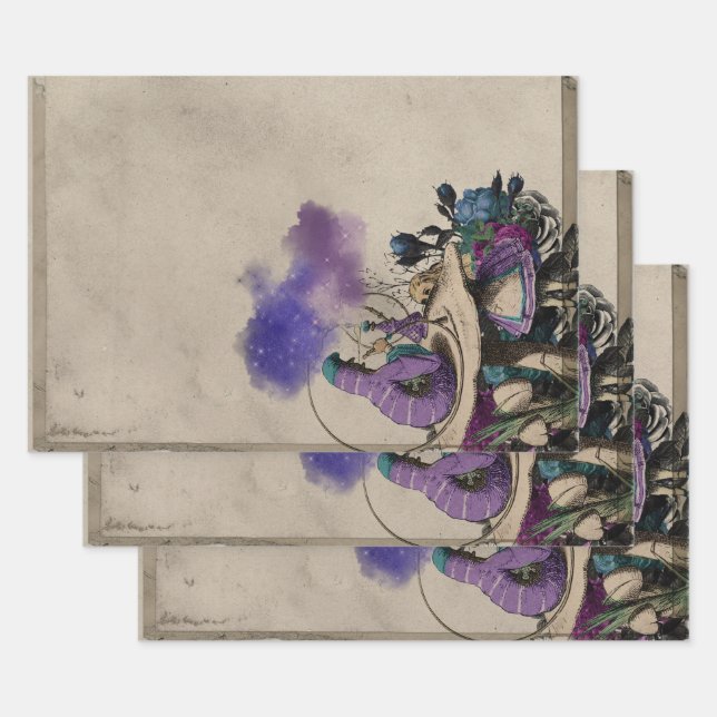 Purple Caterpillar Alice in Wonderland Decoupage Wrapping Paper Sheets (Set)
