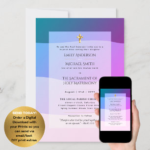 Purple Catholic Nuptial Mass Wedding Invitation