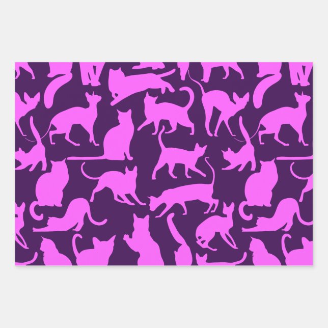 Purple Cats Wrapping Paper Sheets (Front)