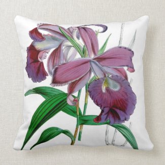 Purple Cattleya Orchids Botanical Throw Pillow