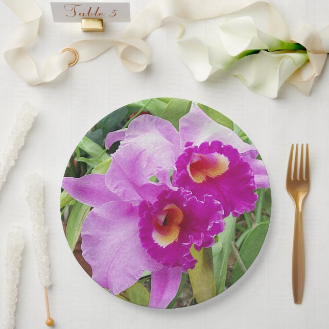 Purple Cattleya Orchids Paper Plates (Wedding)