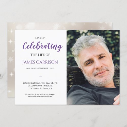 Purple Celebration of Life With Photo Funeral Invitation