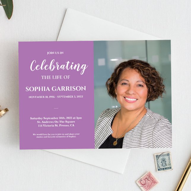 Purple Celebration of Life With Photo Funeral Invitation (Creator Uploaded)