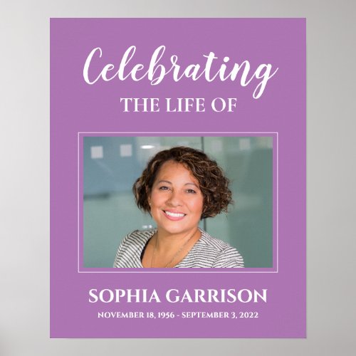 Purple Celebration Of Life with Photo Funeral Poster