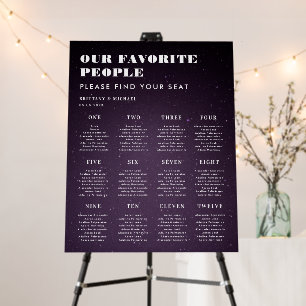 Purple Celestial 12 Tables Wedding Seating Chart Foam Board