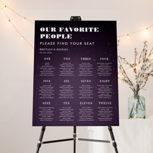 Purple Celestial 12 Tables Wedding Seating Chart   Foam Board
