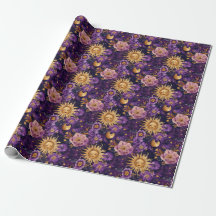 Purple Celestial Floral Sun Moon and Stars