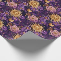 Purple Celestial Floral Sun Moon and Stars