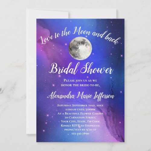 Purple Celestial Full Moon Lunar Bridal Shower Invitation