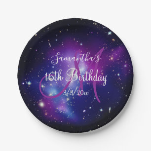 Purple Celestial Monogram Birthday Paper Plates