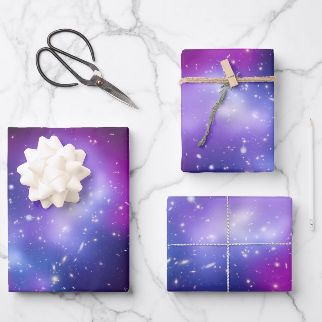 Purple Celestial Photo Galaxy Cluster MACS J0717 Wrapping Paper Sheets (Front)