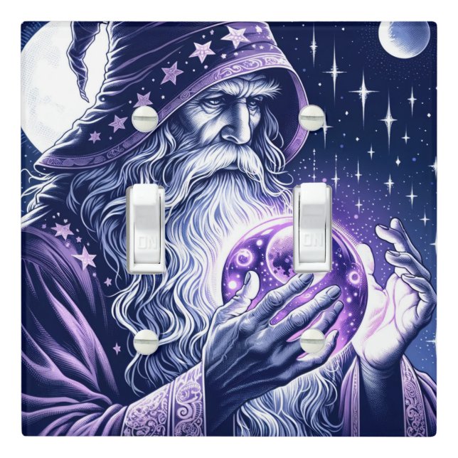 Purple Celestial Space Gazing Crystal Ball Wizard Light Switch Cover (In Situ)