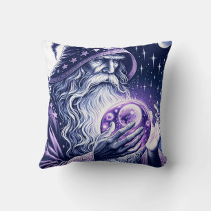 Purple Celestial Space Gazing Crystal Ball Wizard Throw Pillow