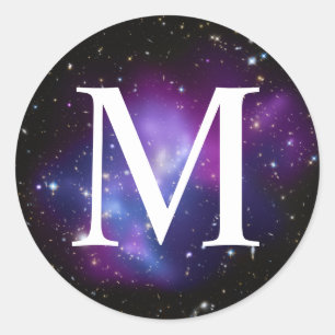 Purple Celestial Space Photo Classic Monogram Round Sticker