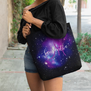 Purple Celestial Space Photo Monogram Tote Bag