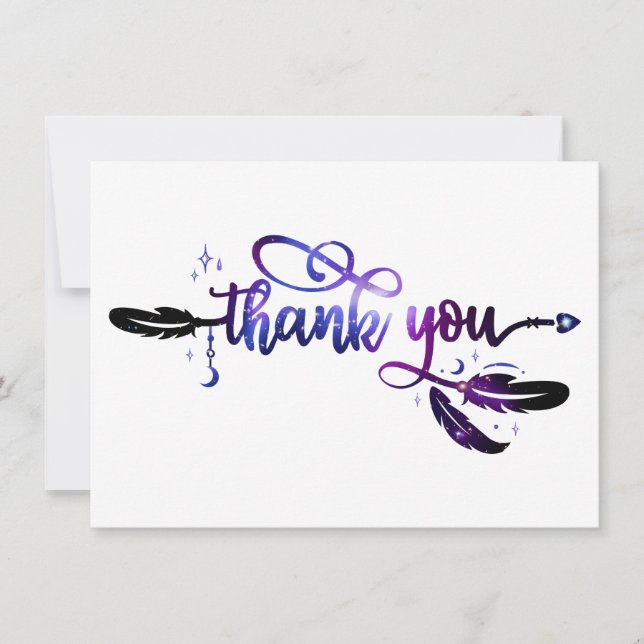 Purple Celestial Starry Boho Thank You Card (Front)