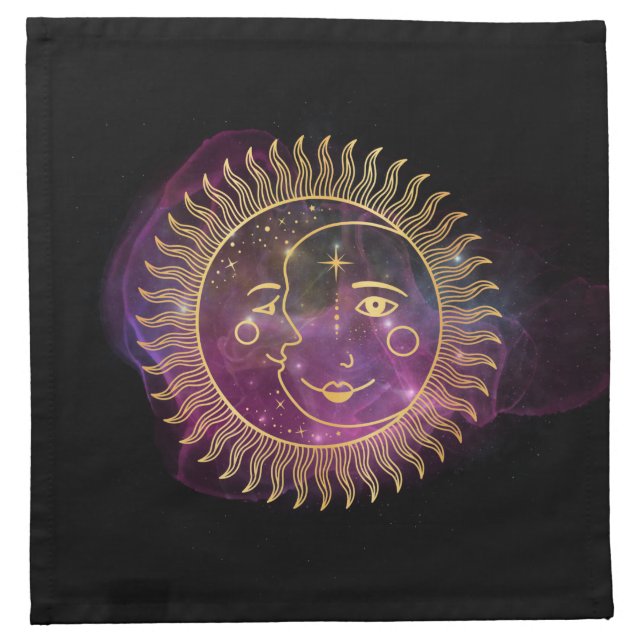 Purple Celestial Sun and Moon Cloth Napkin (Front)