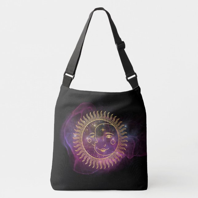 Purple Celestial Sun and Moon Crossbody Bag (Front)