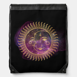 Purple Celestial Sun and Moon Drawstring Bag