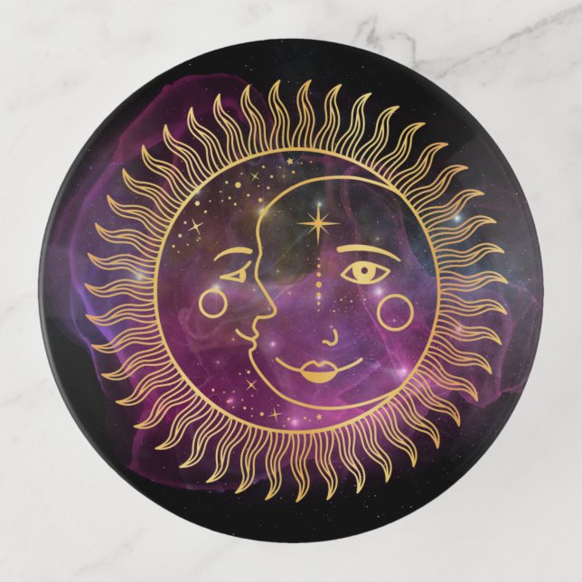 Purple Celestial Sun and Moon  Trinket Tray (Front)
