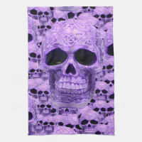 Dark Black Hot Pink Goth Skulls Kitchen Towel, Zazzle