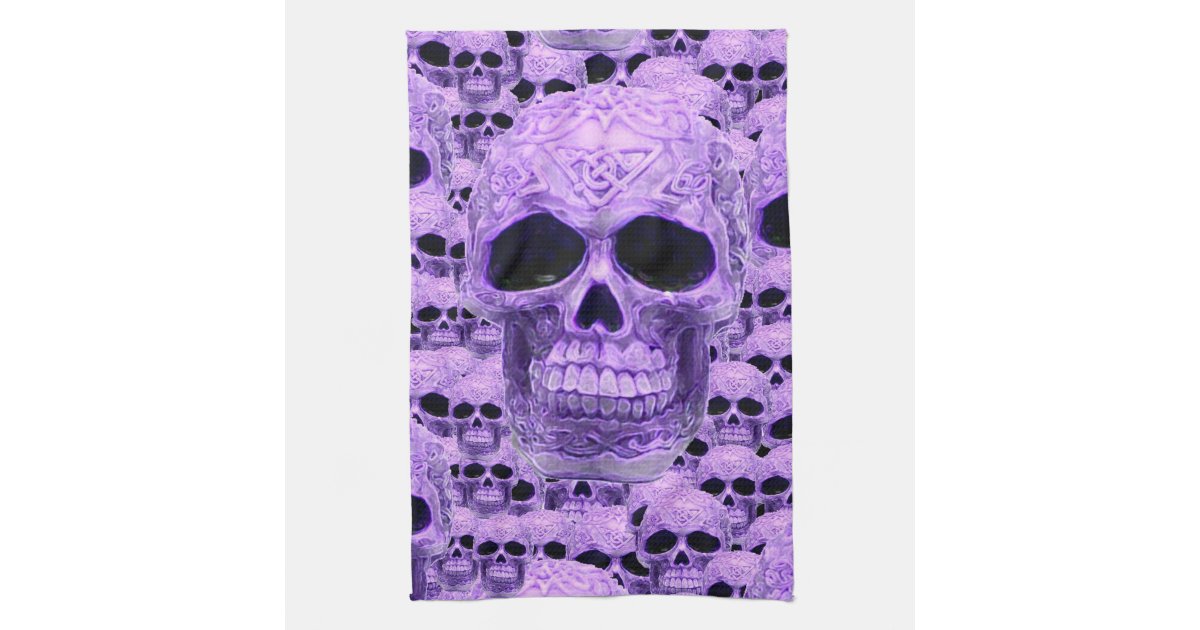 Dark Black Hot Pink Goth Skulls Kitchen Towel, Zazzle