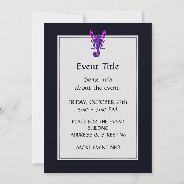 Purple Celtic Knot Scorpion Invitation (Back)