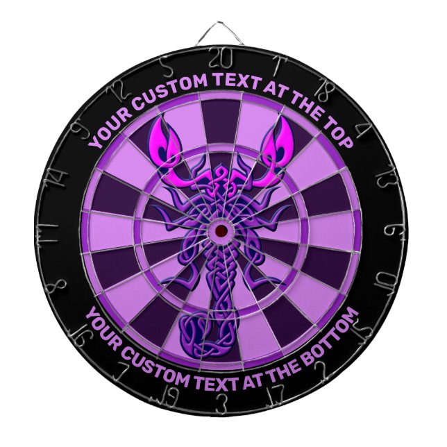 Purple Celtic Knot Scorpion with Custom Text Dart Board (Front)