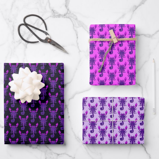 Purple Celtic Knot Scorpion Wrapping Paper Sheets (Front)