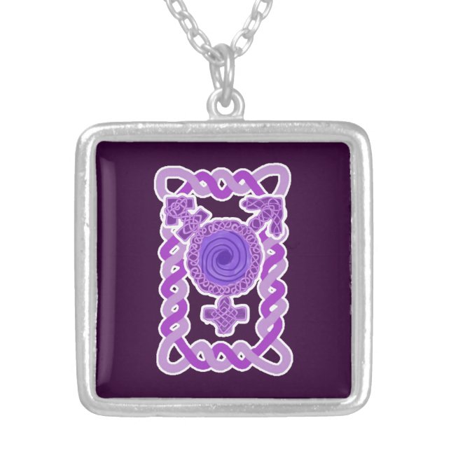 Purple Celtic Knotwork Transgender Symbol Silver Plated Necklace (Front)