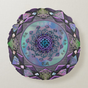 Purple Celtic Mystical Mandala Round Throw Pillow