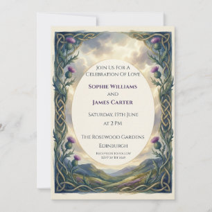 Purple Celtic Thistle Wedding Invitation