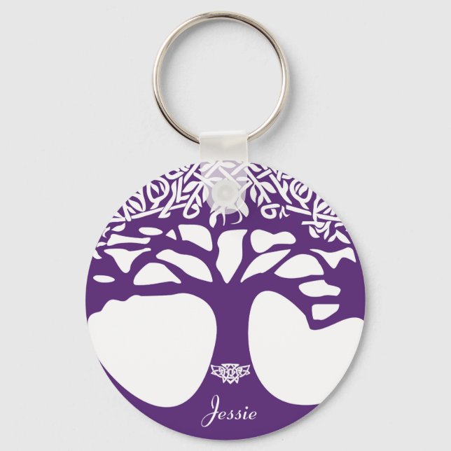 Purple Celtic Tree of Life Key Ring Customizable (Front)