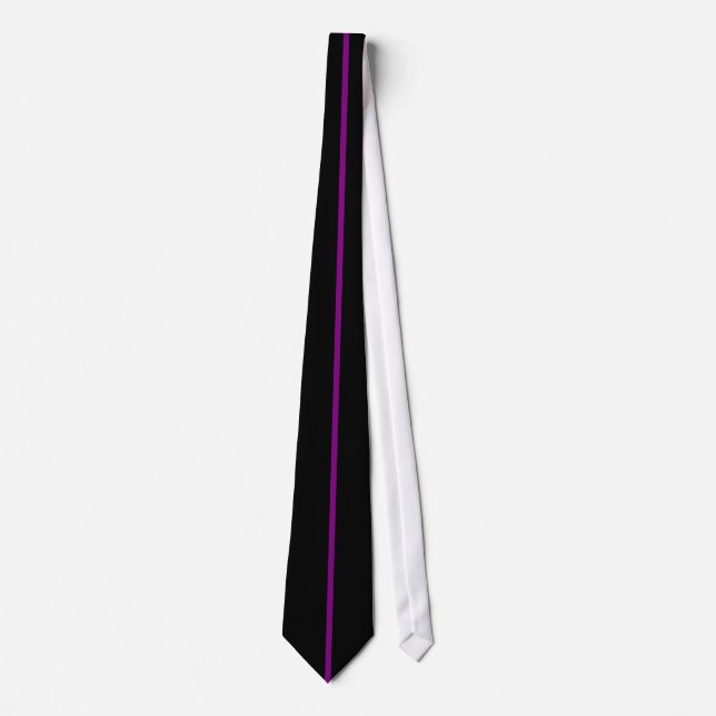 Purple Centered Thin Vertical Line on Black Tie (Front)