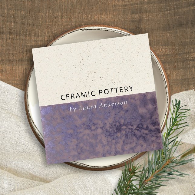 PURPLE  CERAMIC POTTERY GLAZED SPECKLED TEXTURE SQUARE BUSINESS CARD (Creator Uploaded)