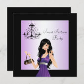 Purple Chadelier Sweet 16 Birthday Party Invitation (Front/Back)