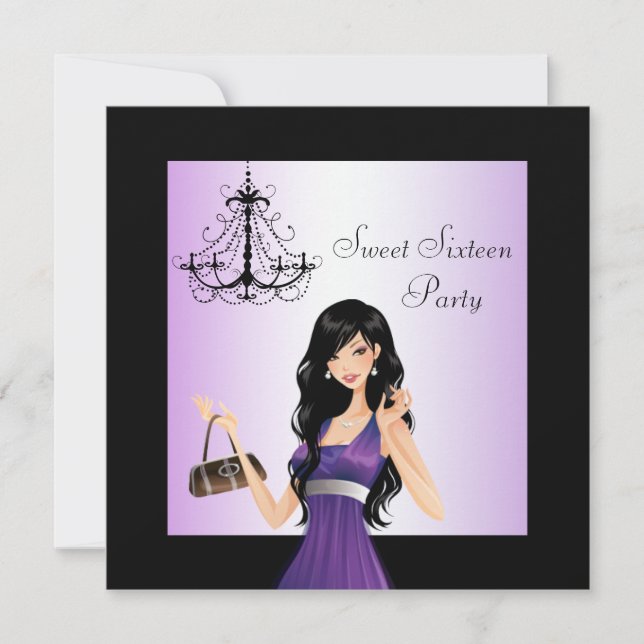 Purple Chadelier Sweet 16 Birthday Party Invitation (Front)