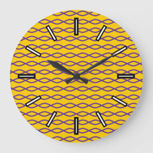 Purple Chain-Like Pattern on a Yellow Background Large Clock