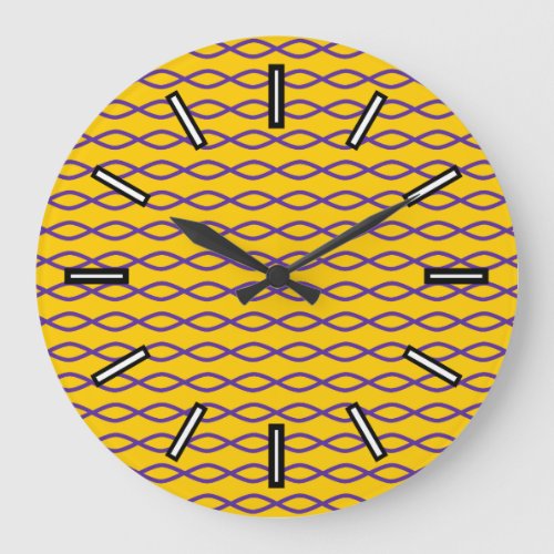 Purple Chain_Like Pattern on a Yellow Background Large Clock