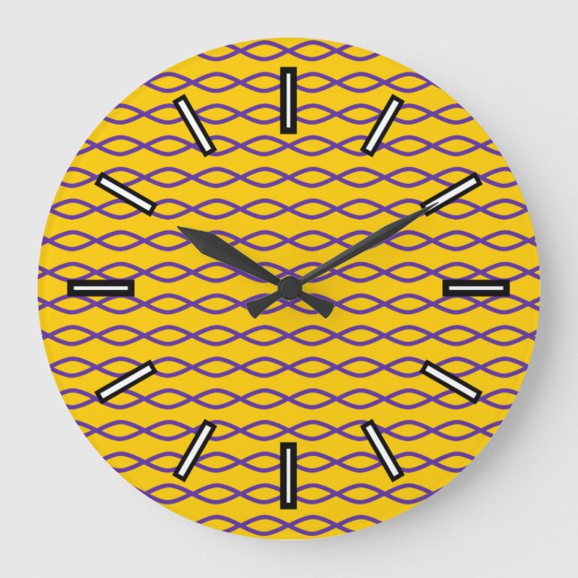 Purple Chain-Like Pattern on a Yellow Background Large Clock (Front)