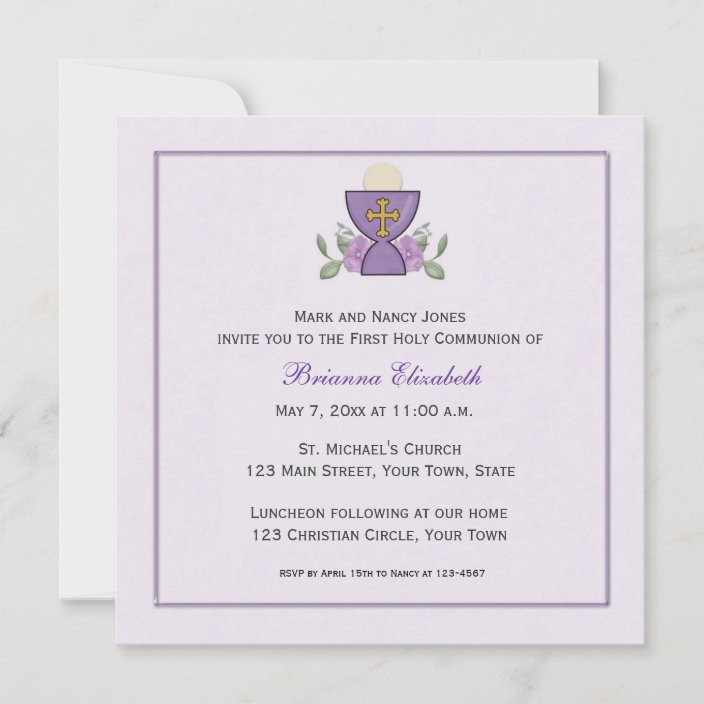 Purple Chalice First Communion Invitation