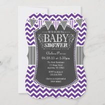 Purple Chalkboard Chevron Baby Shower Invite